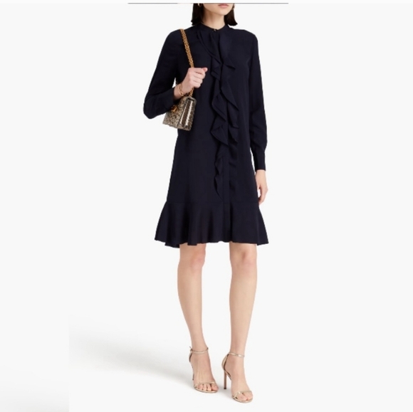 Tory Burch Jane Dress Blue Ruffle Shirtdress Size 8 - Picture 2 of 9